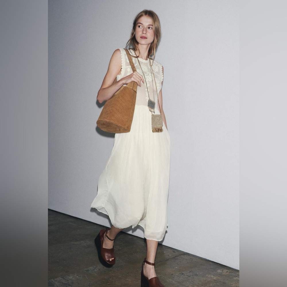 ZARA Embroidered Crochet Combination Dress. Zw Collection - Picture 3 of 10
